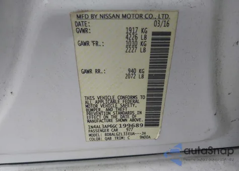 2016 Nissan Altima 2.5 S z USA, uszkodzony, nr VIN 1N4AL3AP6GC199689